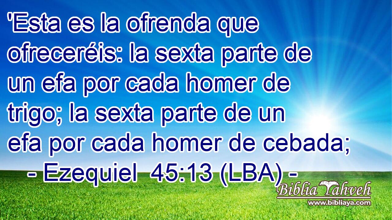 'Esta es la ofrenda que ofreceréis: la sexta parte de un efa por cada homer de trigo; la sexta parte de un efa por cada homer de cebada;