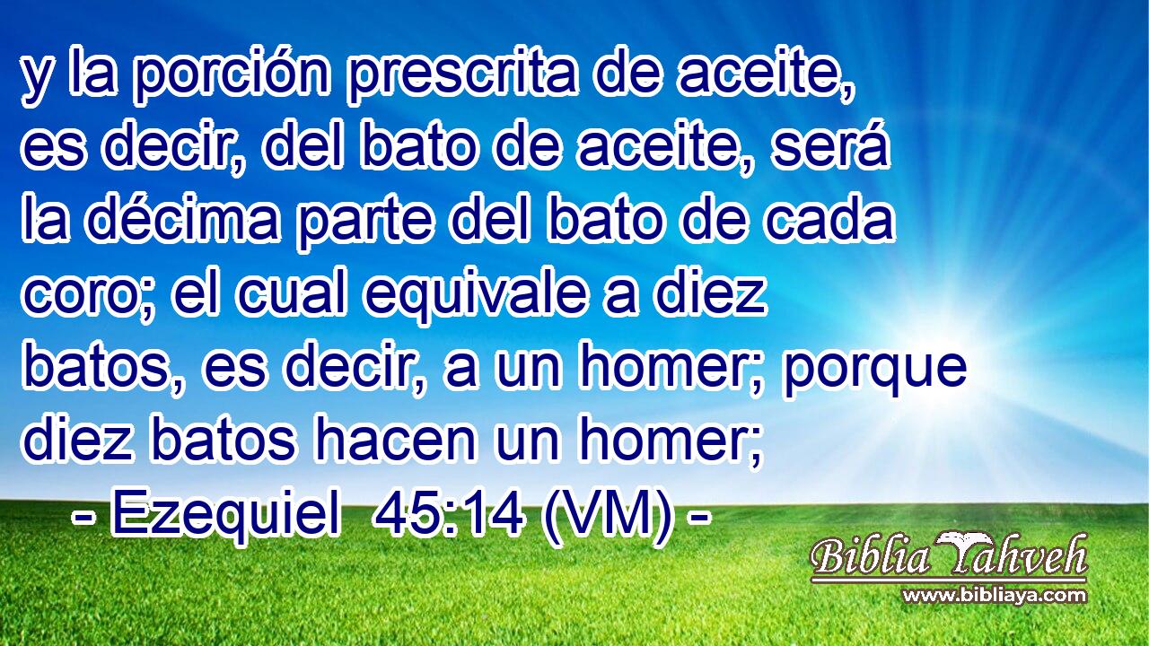  y la porción prescrita de aceite, es decir, del bato de aceite, será la décima parte del bato de cada coro; el cual equivale a diez batos, es decir, a un homer; porque diez batos hacen un homer; 