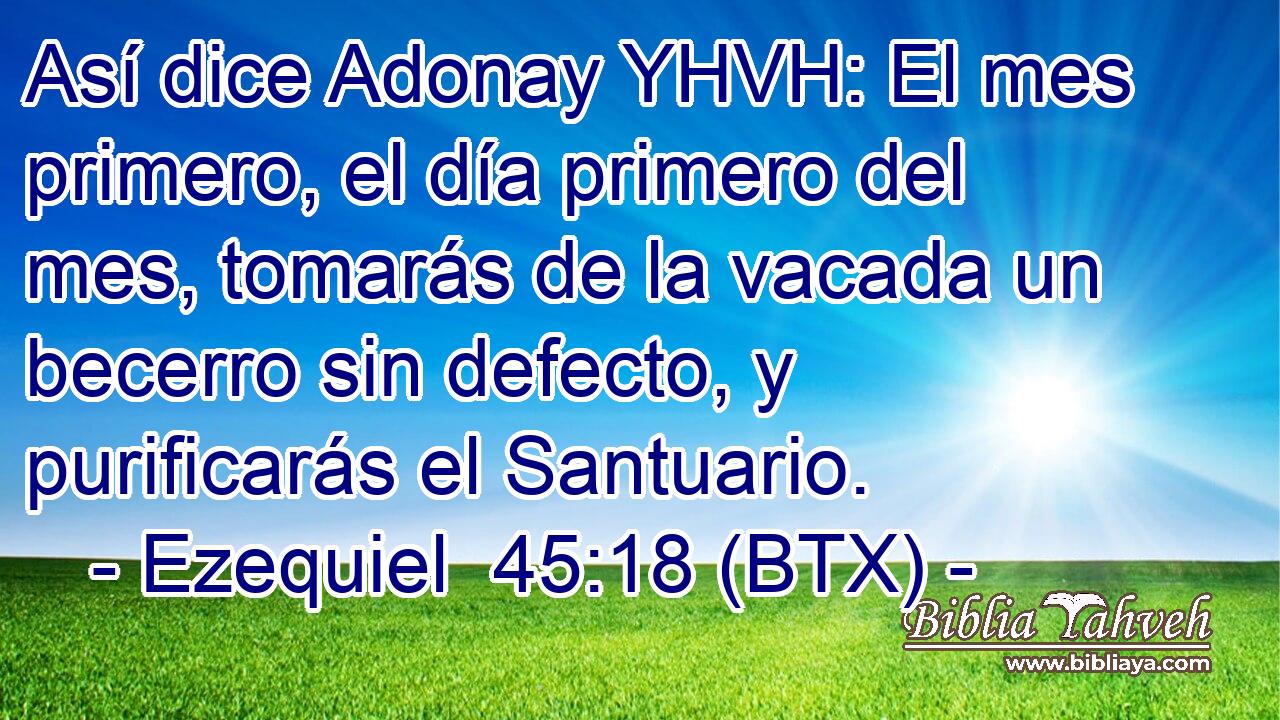 Así dice Adonay YHVH: El mes primero, el día primero del mes, tomarás de la vacada un becerro sin defecto, y purificarás el Santuario.