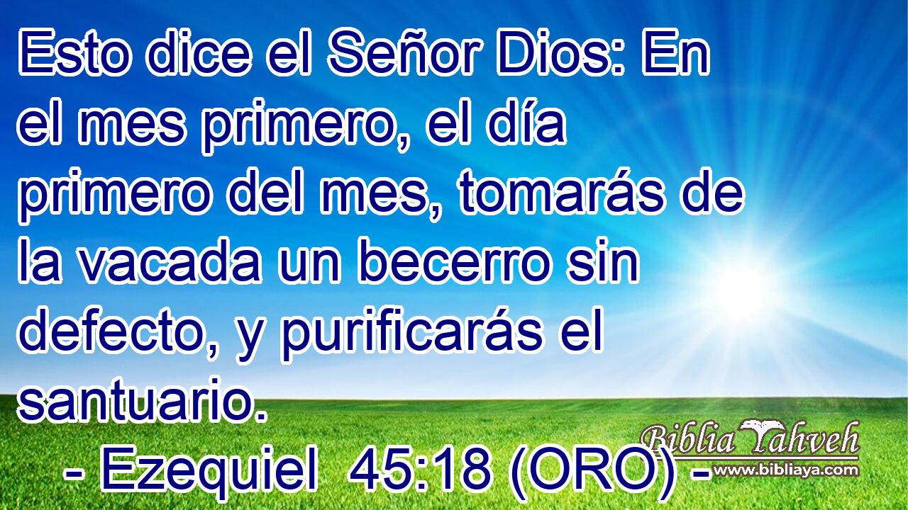  Esto dice el Señor Dios: En el mes primero, el día primero del mes, tomarás de la vacada un becerro sin defecto, y purificarás el santuario. 