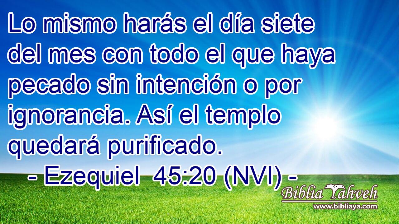  Lo mismo harás el día siete del mes con todo el que haya pecado sin intención o por ignorancia. Así el templo quedará purificado. 
