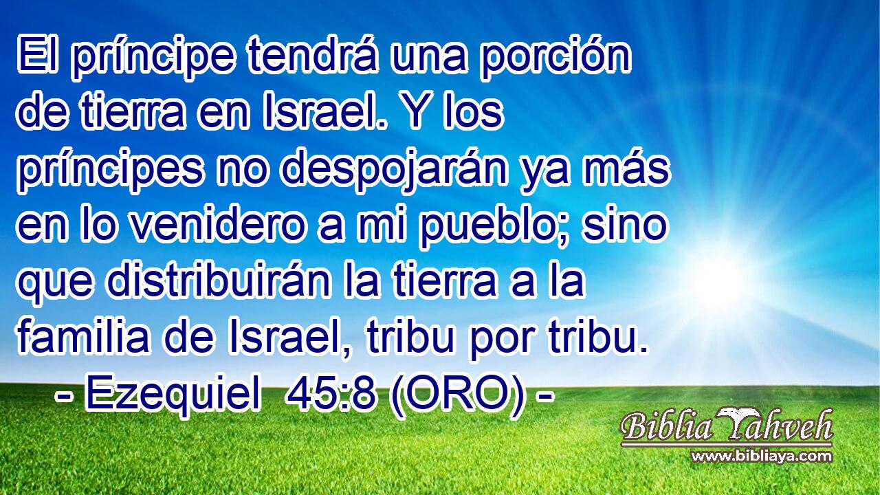  El príncipe tendrá una porción de tierra en Israel. Y los príncipes no despojarán ya más en lo venidero a mi pueblo; sino que distribuirán la tierra a la familia de Israel, tribu por tribu. 