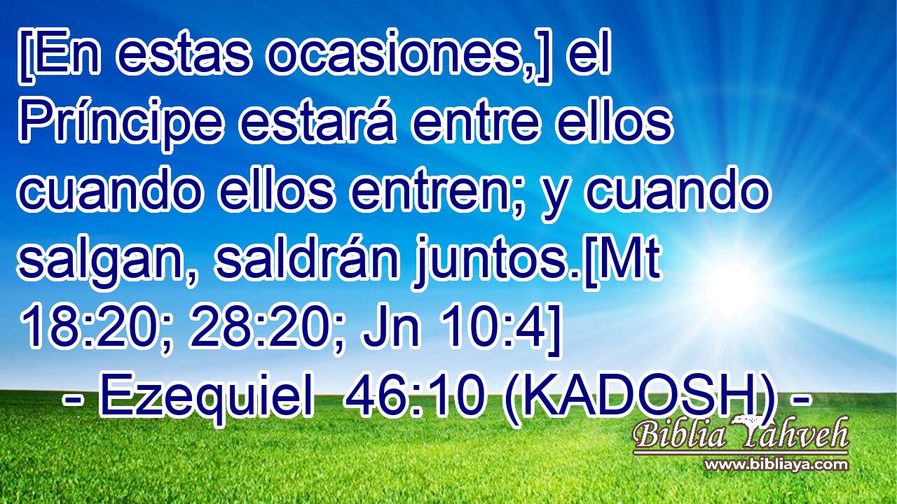  [En estas ocasiones,] el Príncipe estará entre ellos cuando ellos entren; y cuando salgan, saldrán juntos.[Mt 18:20; 28:20; Jn 10:4] 