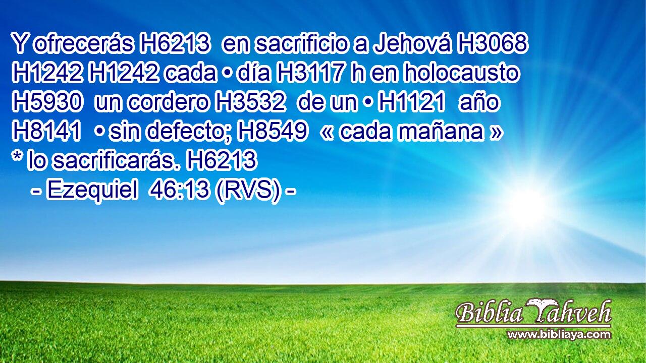Y ofrecerás H6213  en sacrificio a Jehová H3068  H1242 H1242 cada • día H3117 h en holocausto H5930  un cordero H3532  de un • H1121  año H8141  • sin defecto; H8549  « cada mañana » * lo sacrificarás. H6213  