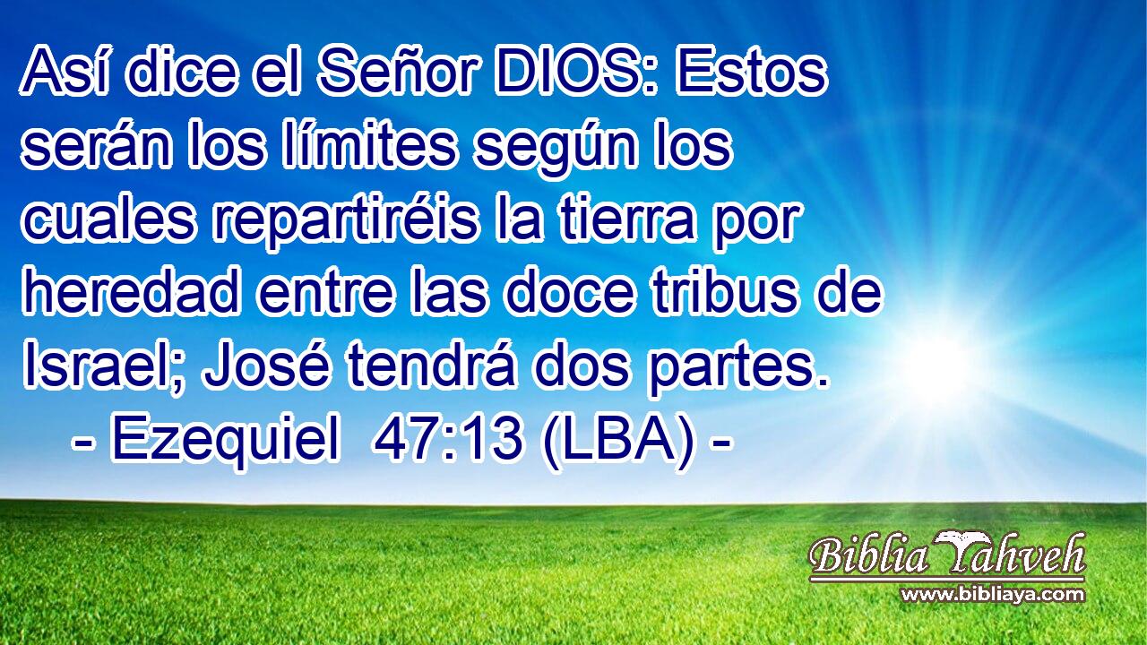 Así dice el Señor DIOS: Estos serán los límites según los cuales repartiréis la tierra por heredad entre las doce tribus de Israel; José tendrá dos partes.