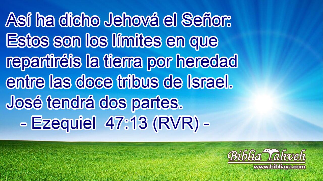 Así ha dicho Jehová el Señor: Estos son los límites en que repartiréis la tierra por heredad entre las doce tribus de Israel. José tendrá dos partes.