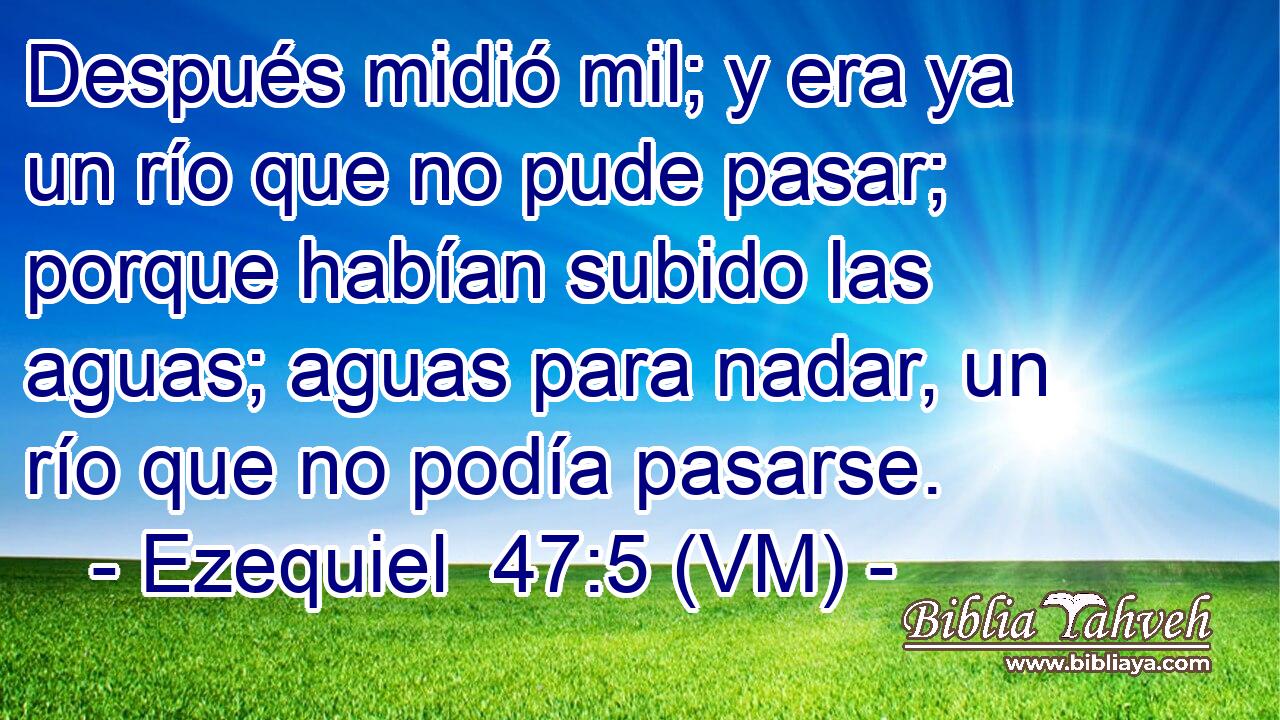  Después midió mil; y era ya un río que no pude pasar; porque habían subido las aguas; aguas para nadar, un río que no podía pasarse. 