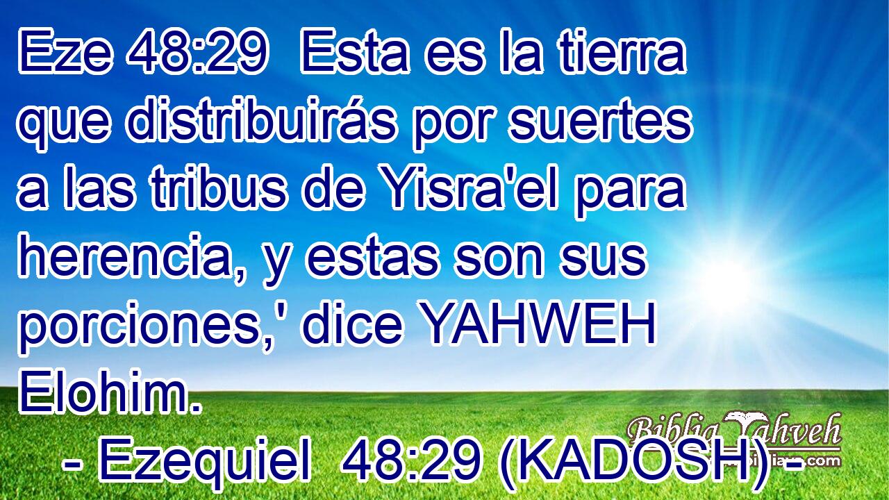  Esta es la tierra que distribuirás por suertes a las tribus de Yisra'el para herencia, y estas son sus porciones,' dice YAHWEH Elohim. 