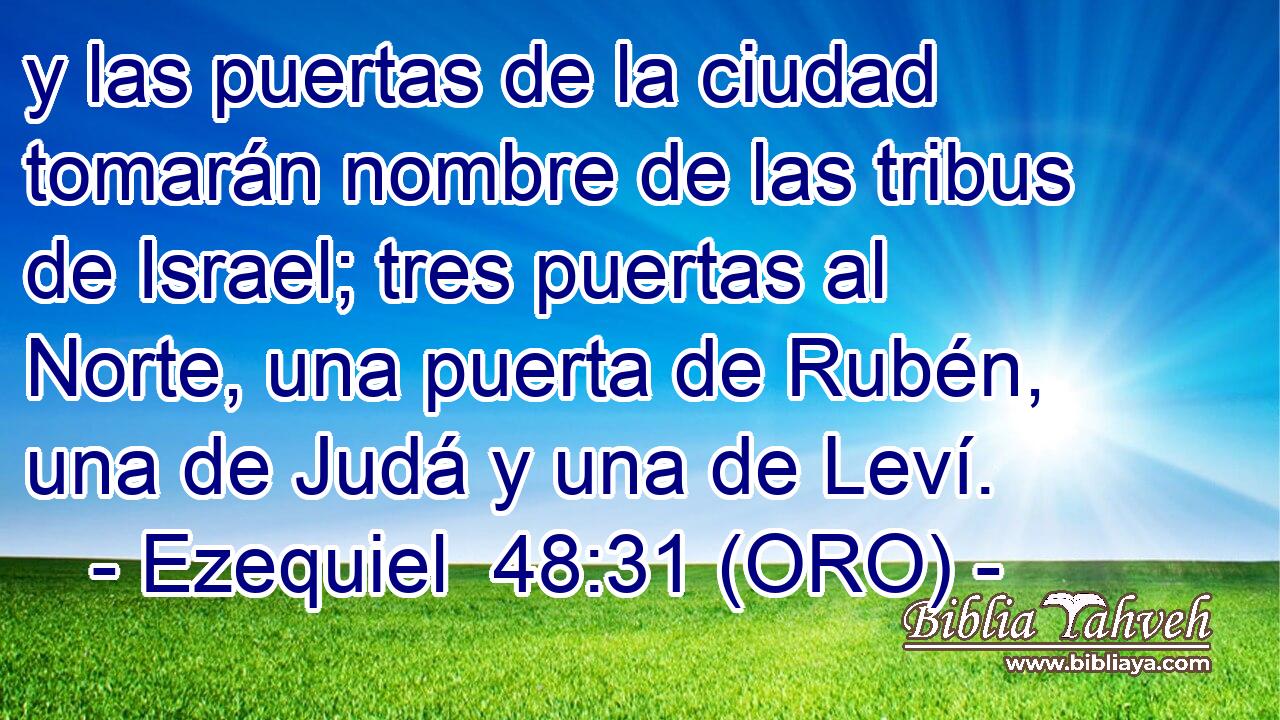  y las puertas de la ciudad tomarán nombre de las tribus de Israel; tres puertas al Norte, una puerta de Rubén, una de Judá y una de Leví. 
