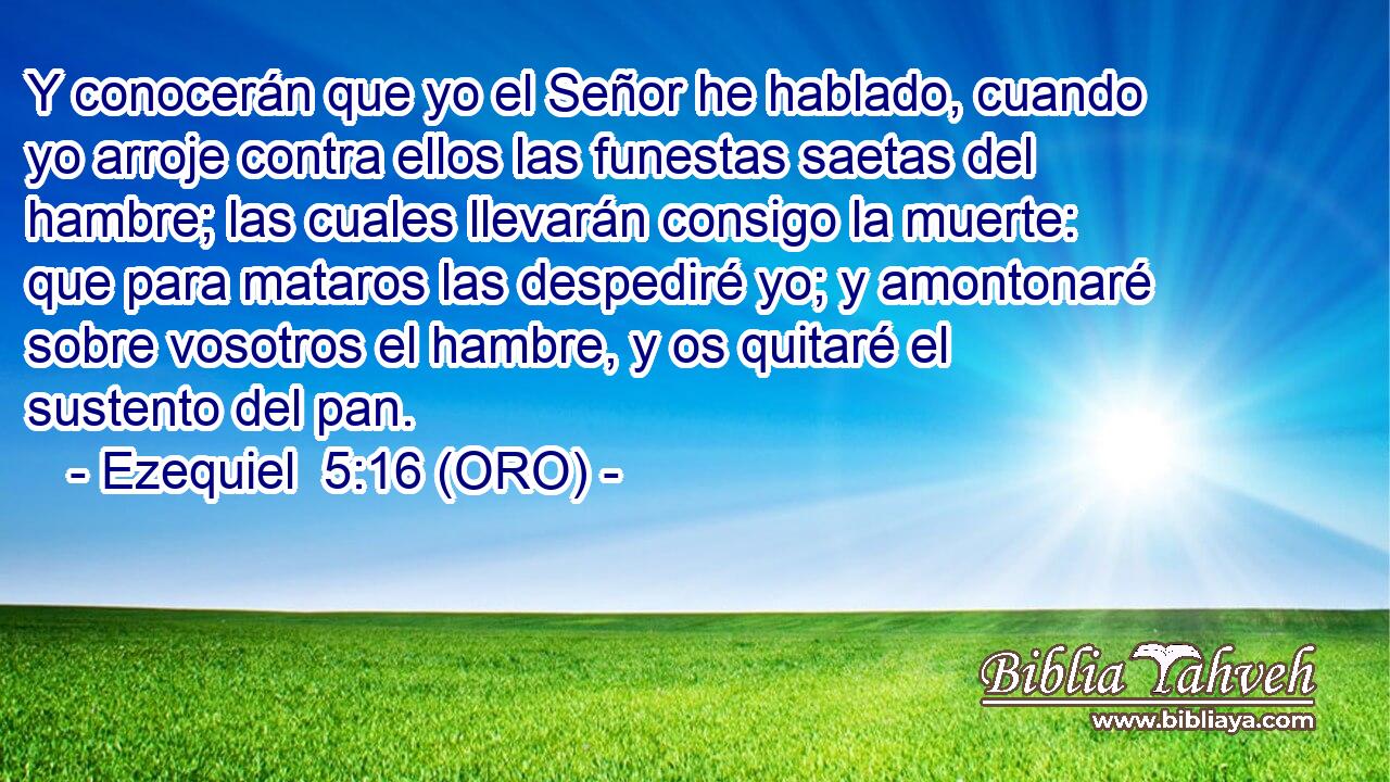  Y conocerán que yo el Señor he hablado, cuando yo arroje contra ellos las funestas saetas del hambre; las cuales llevarán consigo la muerte: que para mataros las despediré yo; y amontonaré sobre vosotros el hambre, y os quitaré el sustento del pan. 