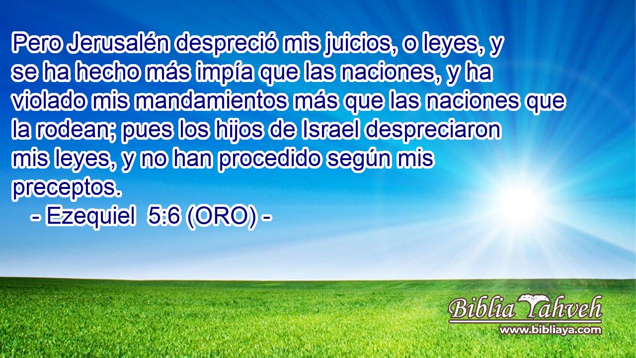 Pero Jerusalén despreció mis juicios, o leyes, y se ha hecho más impía que las naciones, y ha violado mis mandamientos más que las naciones que la rodean; pues los hijos de Israel despreciaron mis leyes, y no han procedido según mis preceptos. 