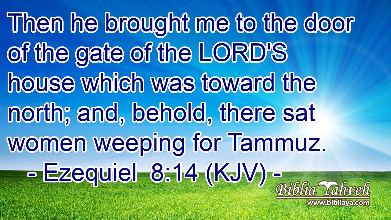 Then he brought me to the door of the gate of the LORD'S house which was toward the north; and, behold, there sat women weeping for Tammuz.
