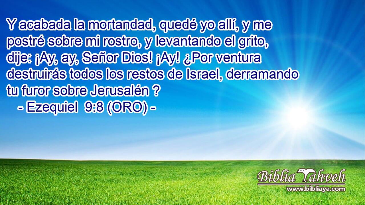  Y acabada la mortandad, quedé yo allí, y me postré sobre mi rostro, y levantando el grito, dije: ¡Ay, ay, Señor Dios! ¡Ay! ¿Por ventura destruirás todos los restos de Israel, derramando tu furor sobre Jerusalén ? 
