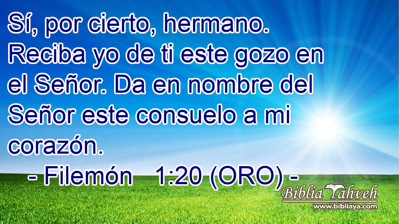 Sí, por cierto, hermano. Reciba yo de ti este gozo en el Señor. Da en nombre del Señor este consuelo a mi corazón. 