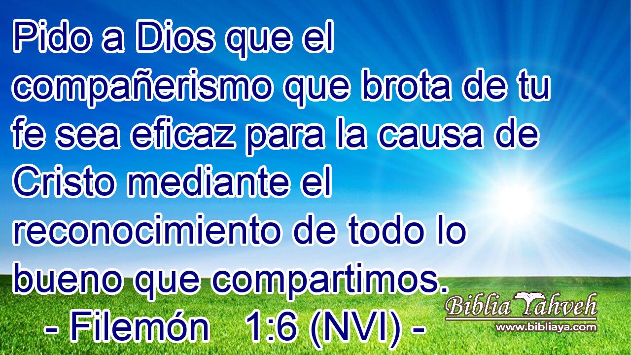 Pido a Dios que el compañerismo que brota de tu fe sea eficaz para la causa de Cristo mediante el reconocimiento de todo lo bueno que compartimos. 