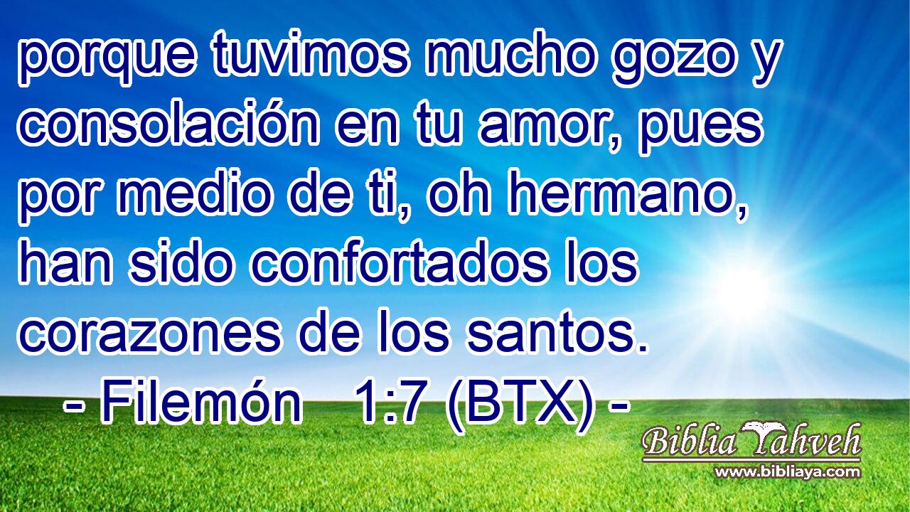 porque tuvimos mucho gozo y consolación en tu amor, pues por medio de ti, oh hermano, han sido confortados los corazones de los santos.