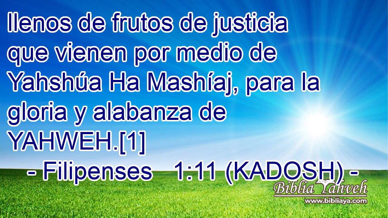  llenos de frutos de justicia que vienen por medio de Yahshúa Ha Mashíaj, para la gloria y alabanza de YAHWEH.[1] 