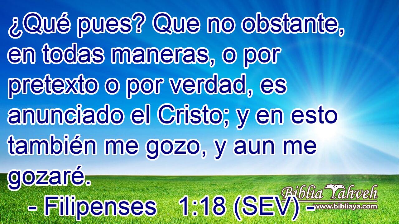 ¿Qué pues? Que no obstante, en todas maneras, o por pretexto o por verdad, es anunciado el Cristo; y en esto también me gozo, y aun me gozaré.