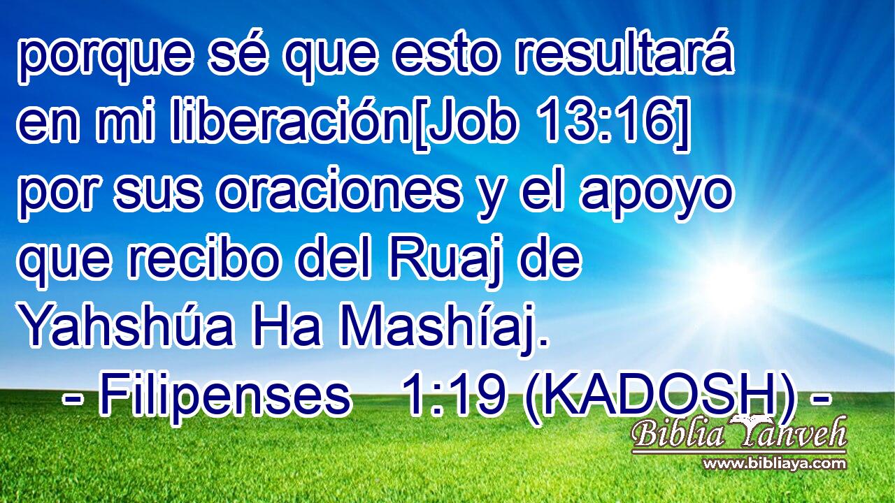  porque sé que esto resultará en mi liberación[Job 13:16] por sus oraciones y el apoyo que recibo del Ruaj de Yahshúa Ha Mashíaj. 