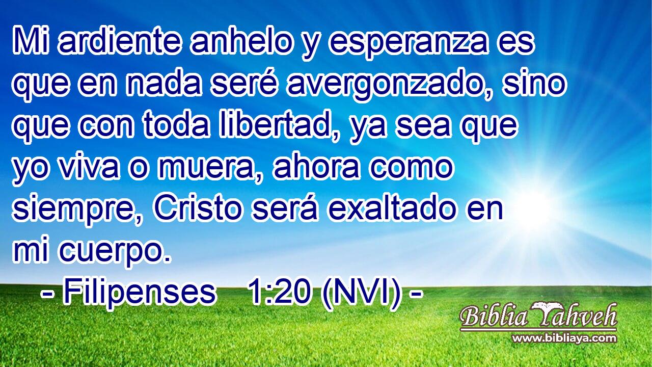  Mi ardiente anhelo y esperanza es que en nada seré avergonzado, sino que con toda libertad, ya sea que yo viva o muera, ahora como siempre, Cristo será exaltado en mi cuerpo. 