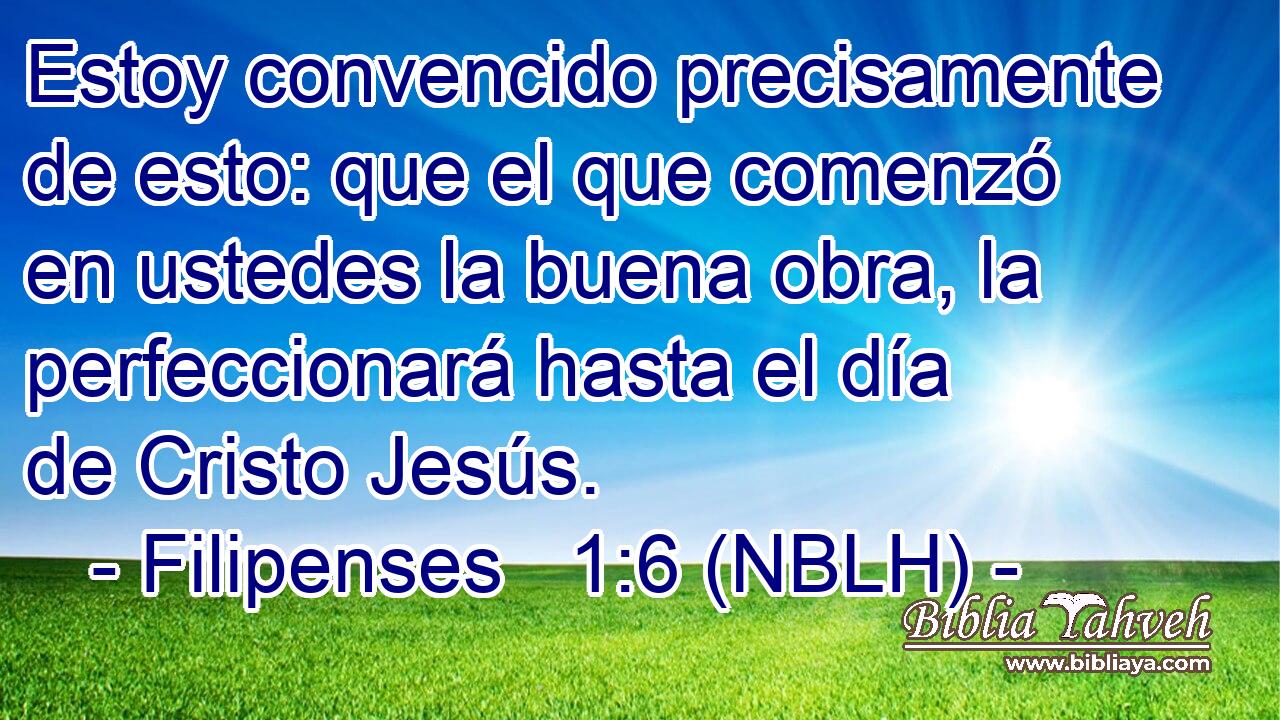  Estoy convencido precisamente de esto: que el que comenzó en ustedes la buena obra, la perfeccionará hasta el día de Cristo Jesús. 