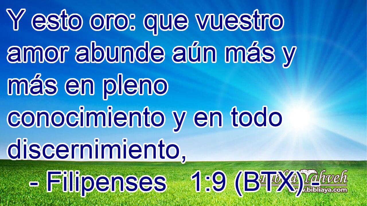Y esto oro: que vuestro amor abunde aún más y más en pleno conocimiento y en todo discernimiento,