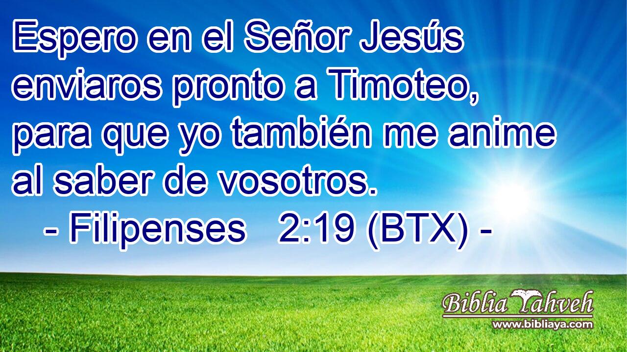 Espero en el Señor Jesús enviaros pronto a Timoteo, para que yo también me anime al saber de vosotros.