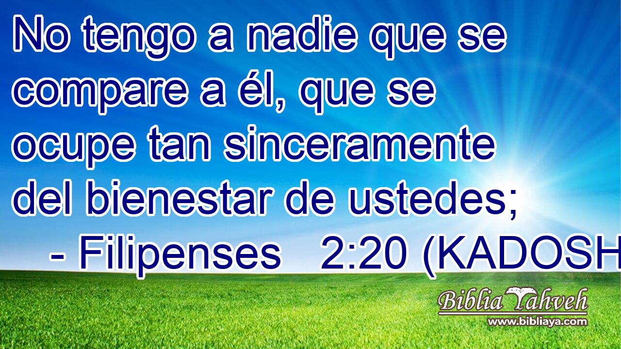 No tengo a nadie que se compare a él, que se ocupe tan sinceramente del bienestar de ustedes; 