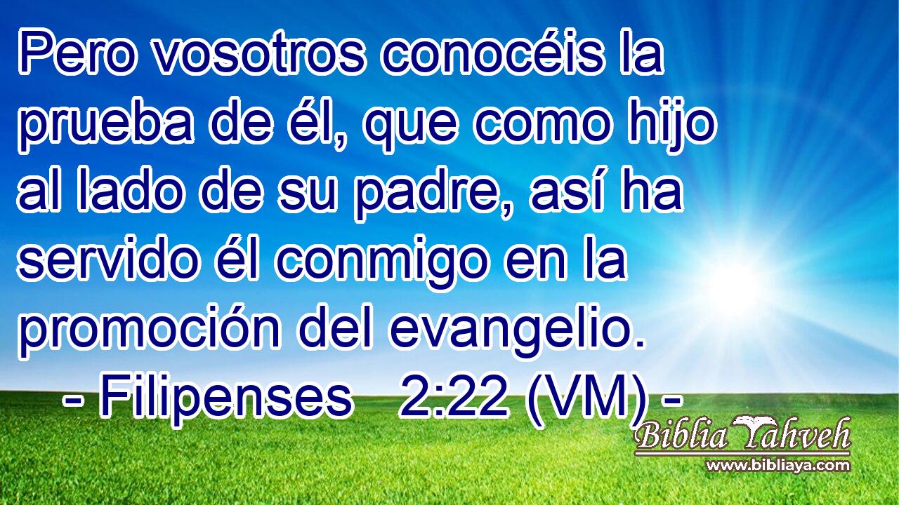  Pero vosotros conocéis la prueba de él, que como hijo al lado de su padre, así ha servido él conmigo en la promoción del evangelio. 