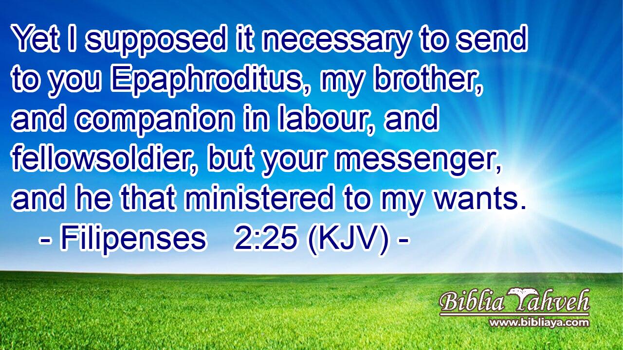 Yet I supposed it necessary to send to you Epaphroditus, my brother, and companion in labour, and fellowsoldier, but your messenger, and he that ministered to my wants.