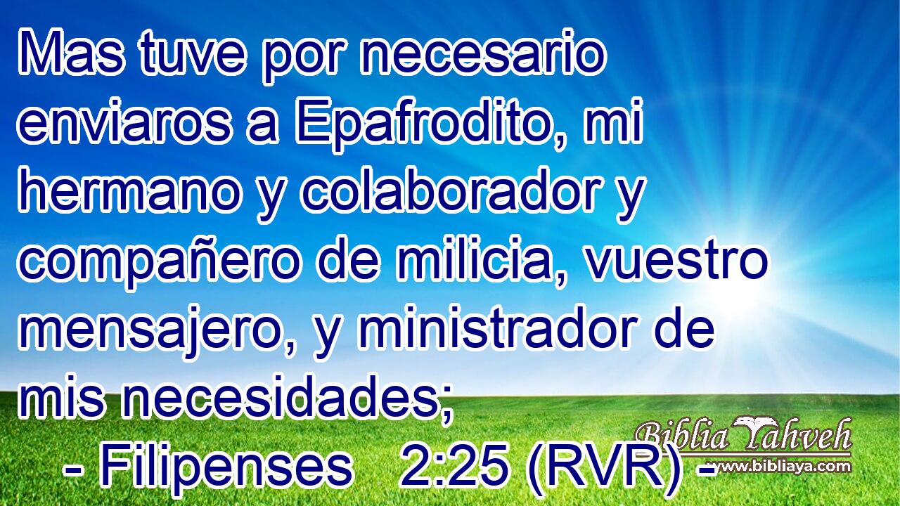 Mas tuve por necesario enviaros a Epafrodito, mi hermano y colaborador y compañero de milicia, vuestro mensajero, y ministrador de mis necesidades;