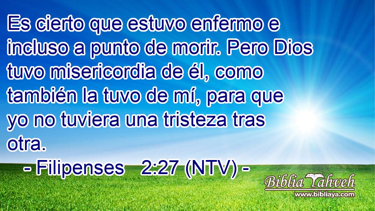 Es cierto que estuvo enfermo e incluso a punto de morir. Pero Dios tuvo misericordia de él, como también la tuvo de mí, para que yo no tuviera una tristeza tras otra.