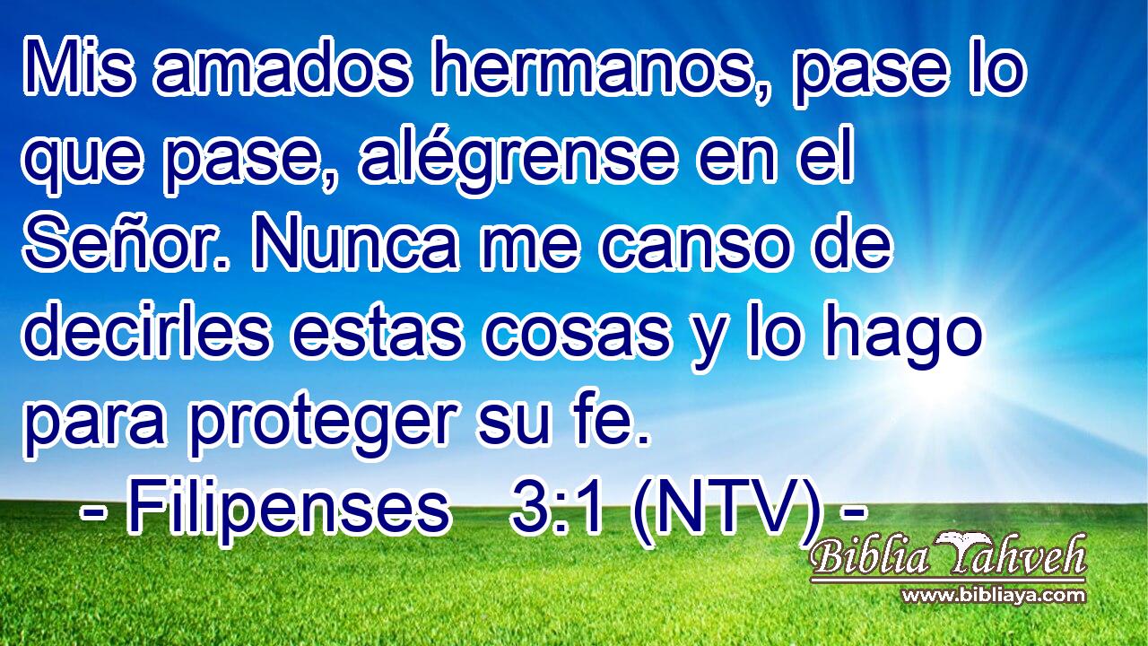 Mis amados hermanos, pase lo que pase, alégrense en el Señor. Nunca me canso de decirles estas cosas y lo hago para proteger su fe.