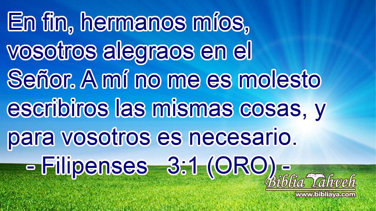  En fin, hermanos míos, vosotros alegraos en el Señor. A mí no me es molesto escribiros las mismas cosas, y para vosotros es necesario. 