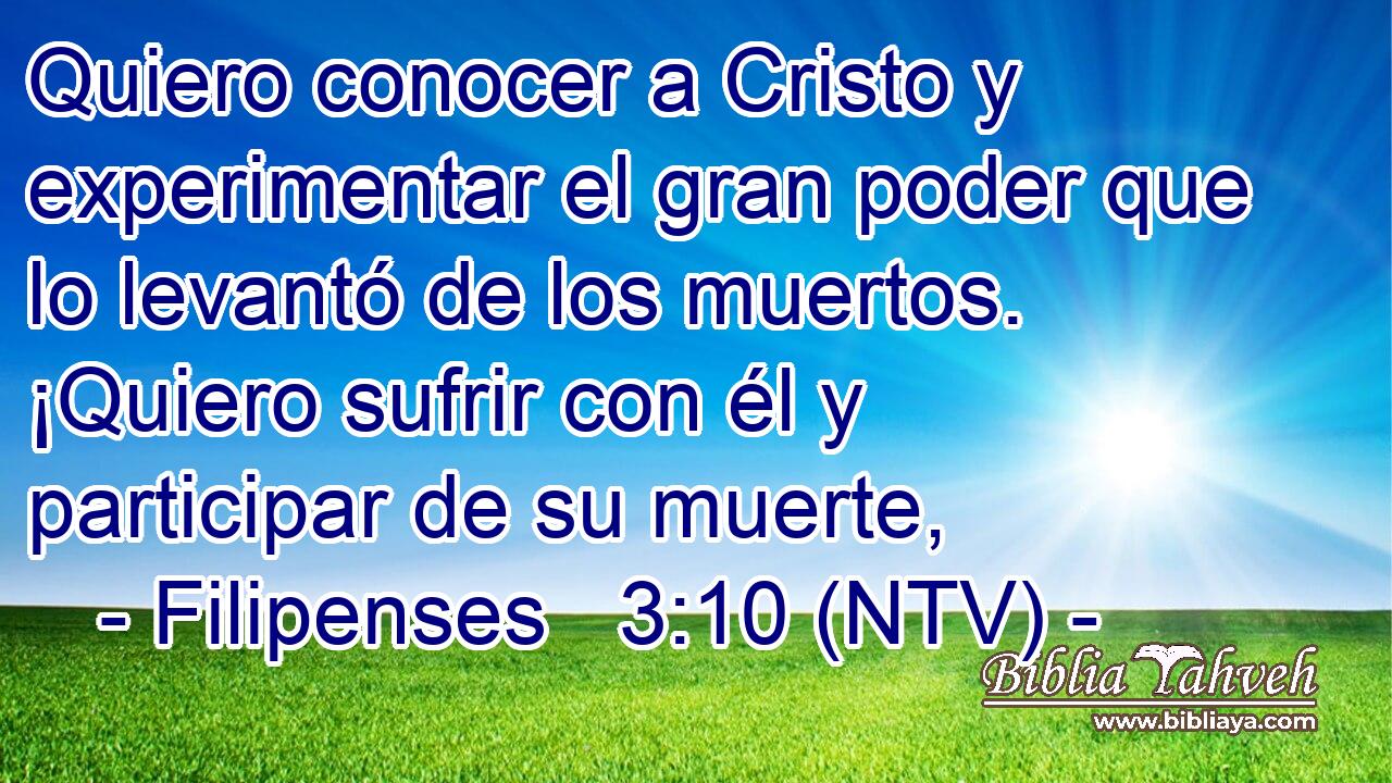 Quiero conocer a Cristo y experimentar el gran poder que lo levantó de los muertos. ¡Quiero sufrir con él y participar de su muerte,