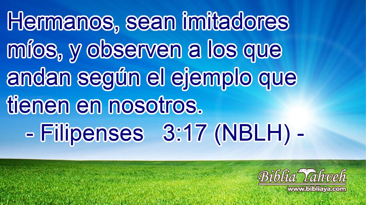  Hermanos, sean imitadores míos, y observen a los que andan según el ejemplo que tienen en nosotros. 