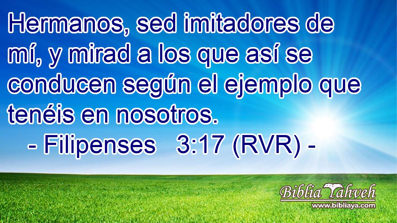 Hermanos, sed imitadores de mí, y mirad a los que así se conducen según el ejemplo que tenéis en nosotros.