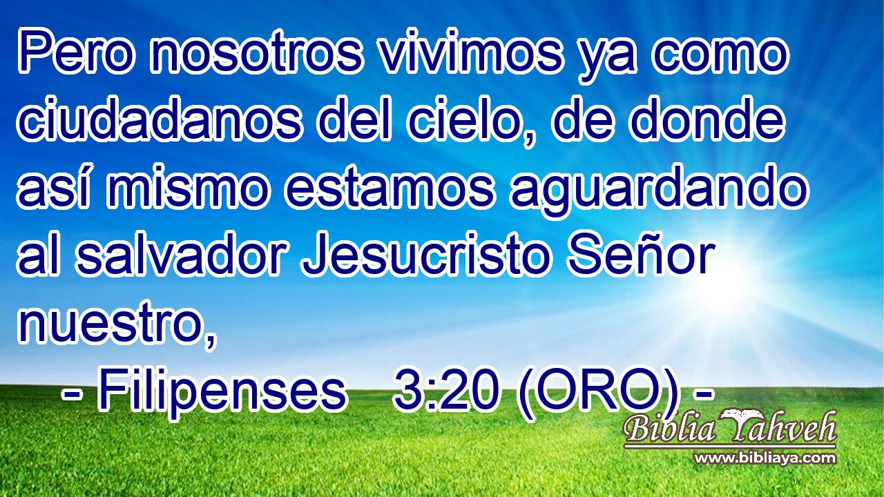  Pero nosotros vivimos ya como ciudadanos del cielo, de donde así mismo estamos aguardando al salvador Jesucristo Señor nuestro, 