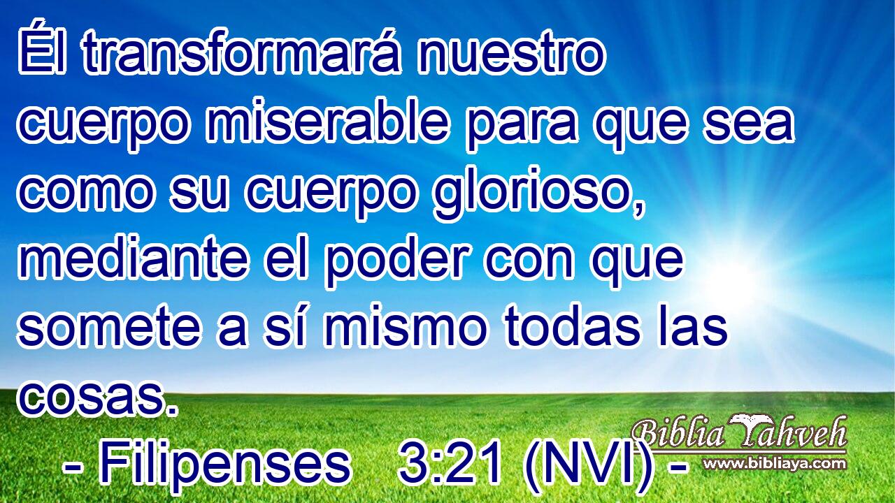  Él transformará nuestro cuerpo miserable para que sea como su cuerpo glorioso, mediante el poder con que somete a sí mismo todas las cosas. 
