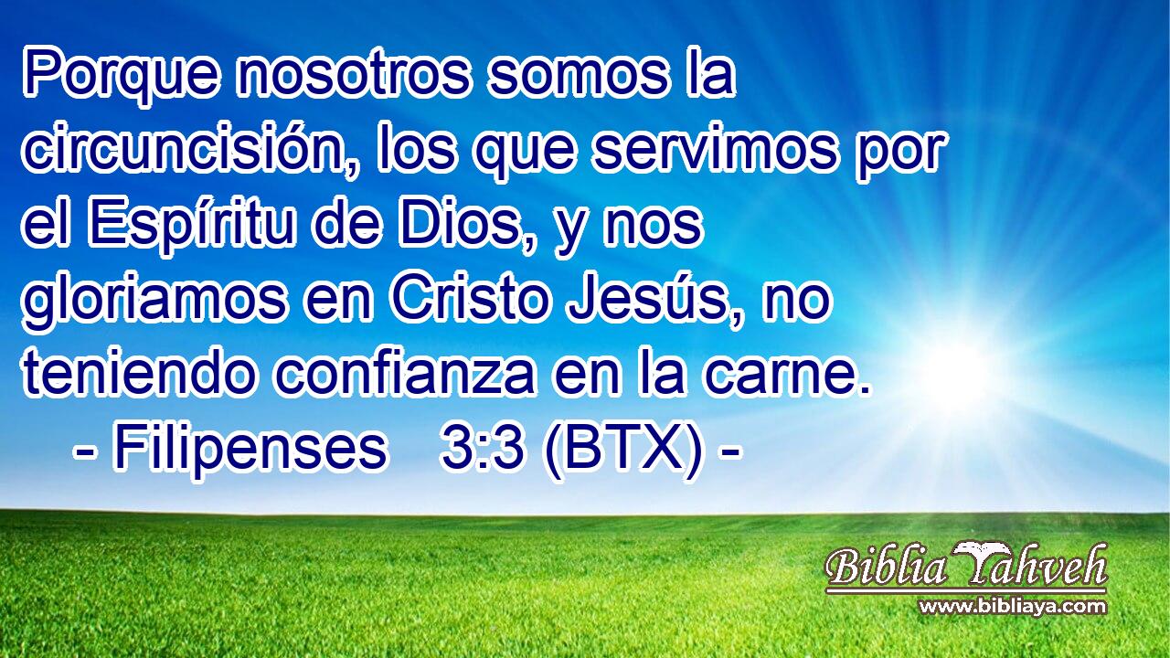 Porque nosotros somos la circuncisión, los que servimos por el Espíritu de Dios, y nos gloriamos en Cristo Jesús, no teniendo confianza en la carne.