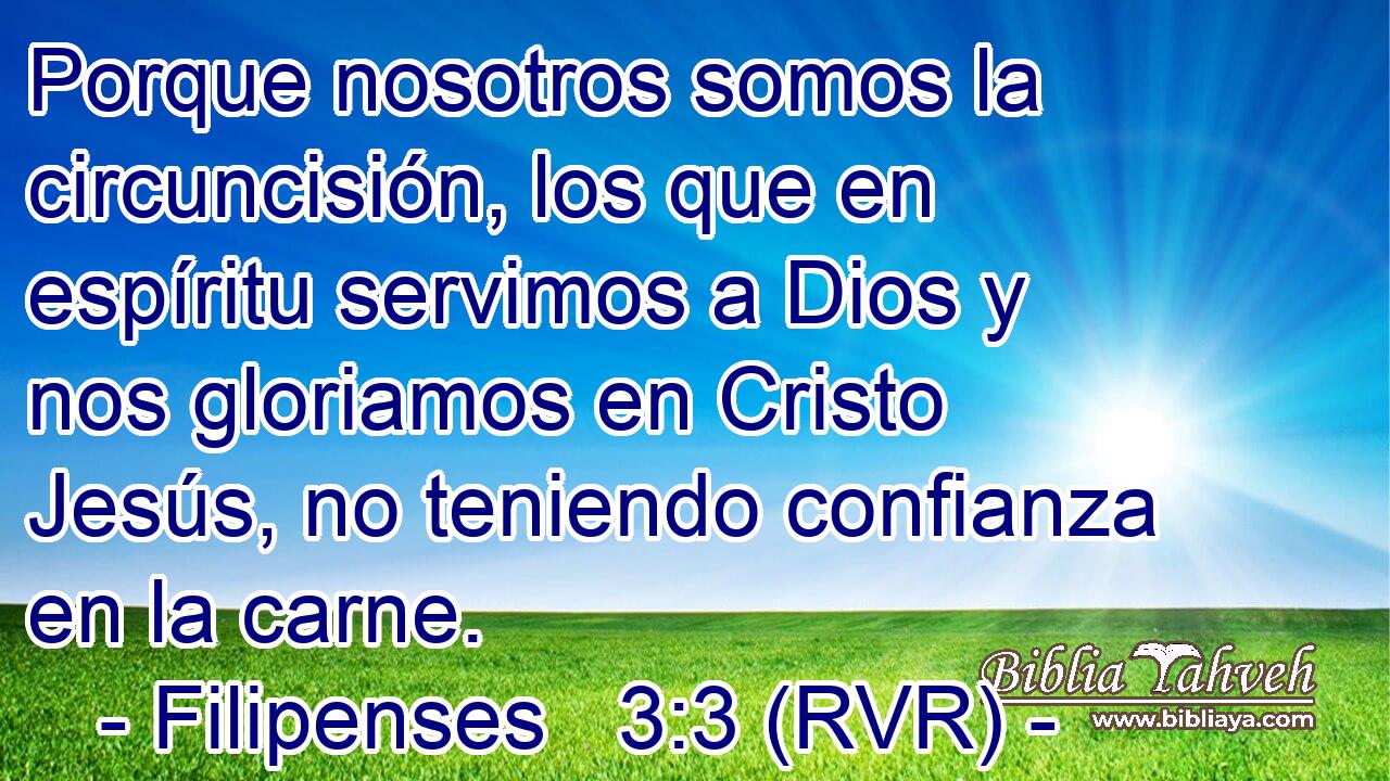 Porque nosotros somos la circuncisión, los que en espíritu servimos a Dios y nos gloriamos en Cristo Jesús, no teniendo confianza en la carne.