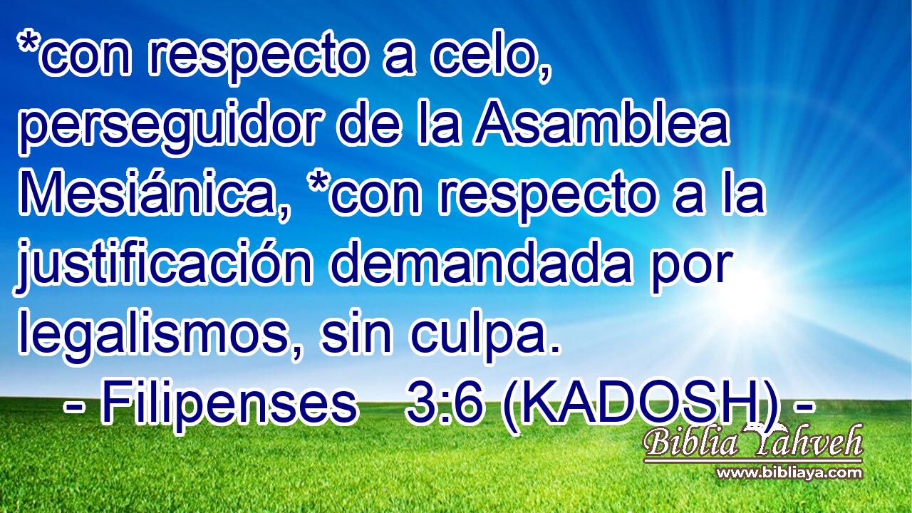  *con respecto a celo, perseguidor de la Asamblea Mesiánica, *con respecto a la justificación demandada por legalismos, sin culpa. 