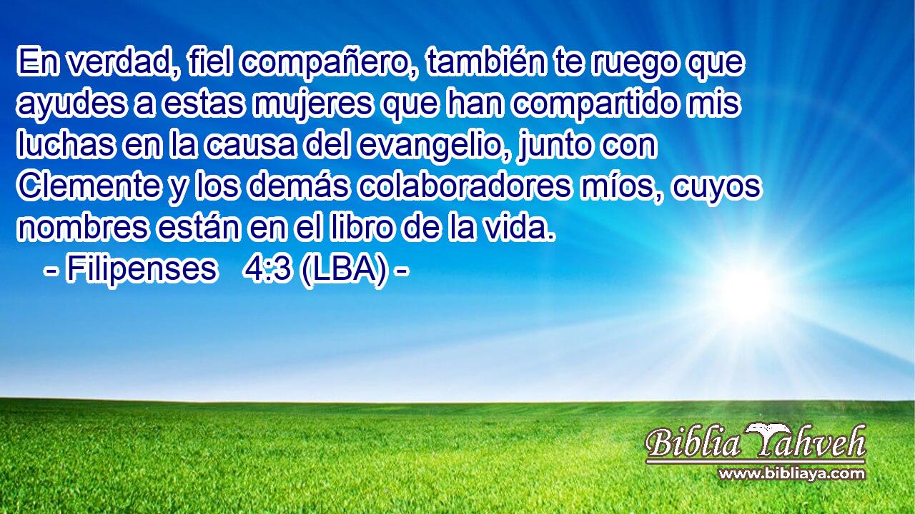 En verdad, fiel compañero, también te ruego que ayudes a estas mujeres que han compartido mis luchas en la causa del evangelio, junto con Clemente y los demás colaboradores míos, cuyos nombres están en el libro de la vida.