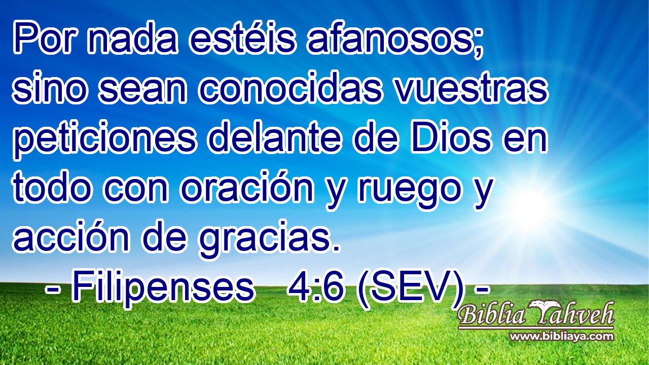 Por nada estéis afanosos; sino sean conocidas vuestras peticiones delante de Dios en todo con oración y ruego y acción de gracias.