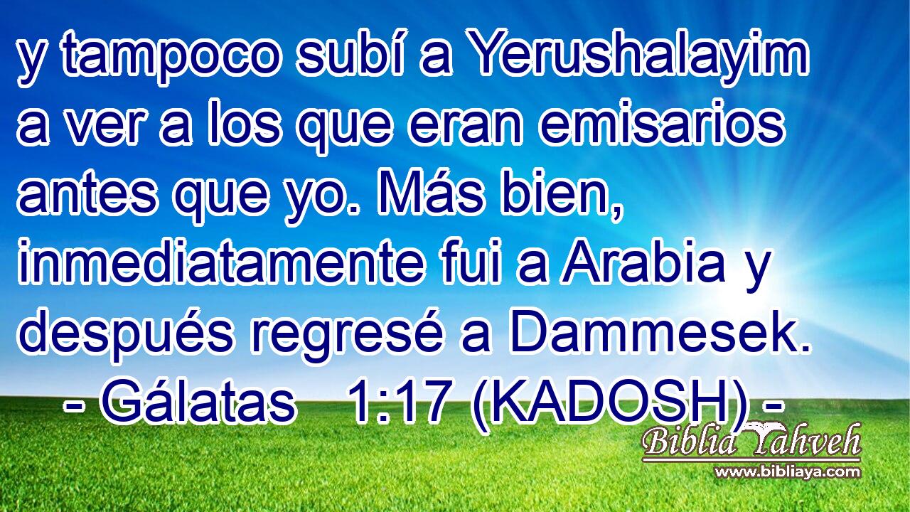  y tampoco subí a Yerushalayim a ver a los que eran emisarios antes que yo. Más bien, inmediatamente fui a Arabia y después regresé a Dammesek. 