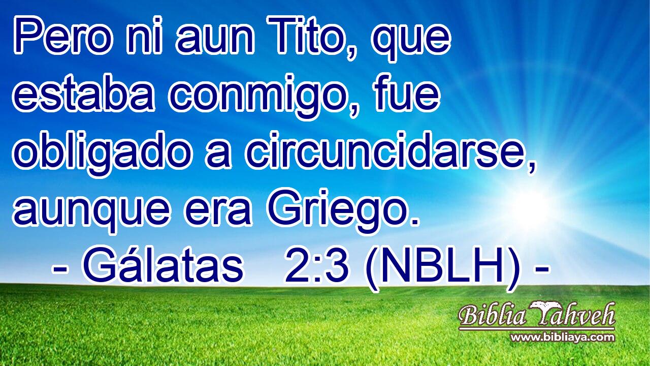  Pero ni aun Tito, que estaba conmigo, fue obligado a circuncidarse, aunque era Griego. 