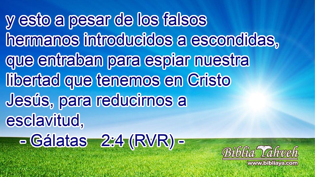 y esto a pesar de los falsos hermanos introducidos a escondidas, que entraban para espiar nuestra libertad que tenemos en Cristo Jesús, para reducirnos a esclavitud,