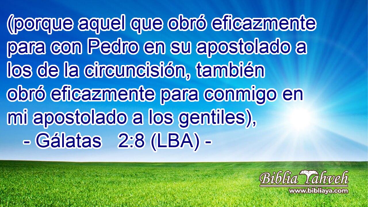 (porque aquel que obró eficazmente para con Pedro en su apostolado a los de la circuncisión, también obró eficazmente para conmigo en mi apostolado a los gentiles),