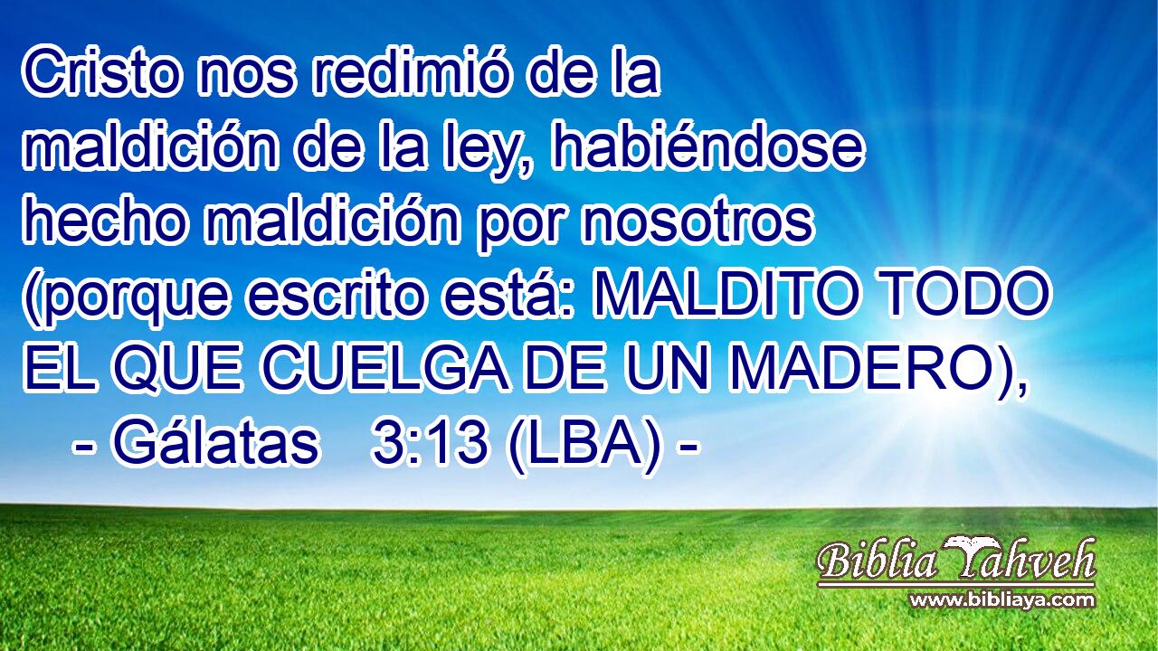 Cristo nos redimió de la maldición de la ley, habiéndose hecho maldición por nosotros (porque escrito está: MALDITO TODO EL QUE CUELGA DE UN MADERO),