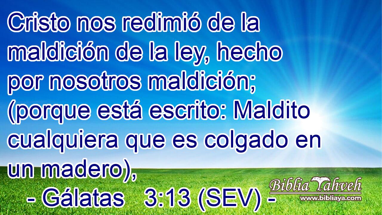 Cristo nos redimió de la maldición de la ley, hecho por nosotros maldición; (porque está escrito: Maldito cualquiera que es colgado en un madero),